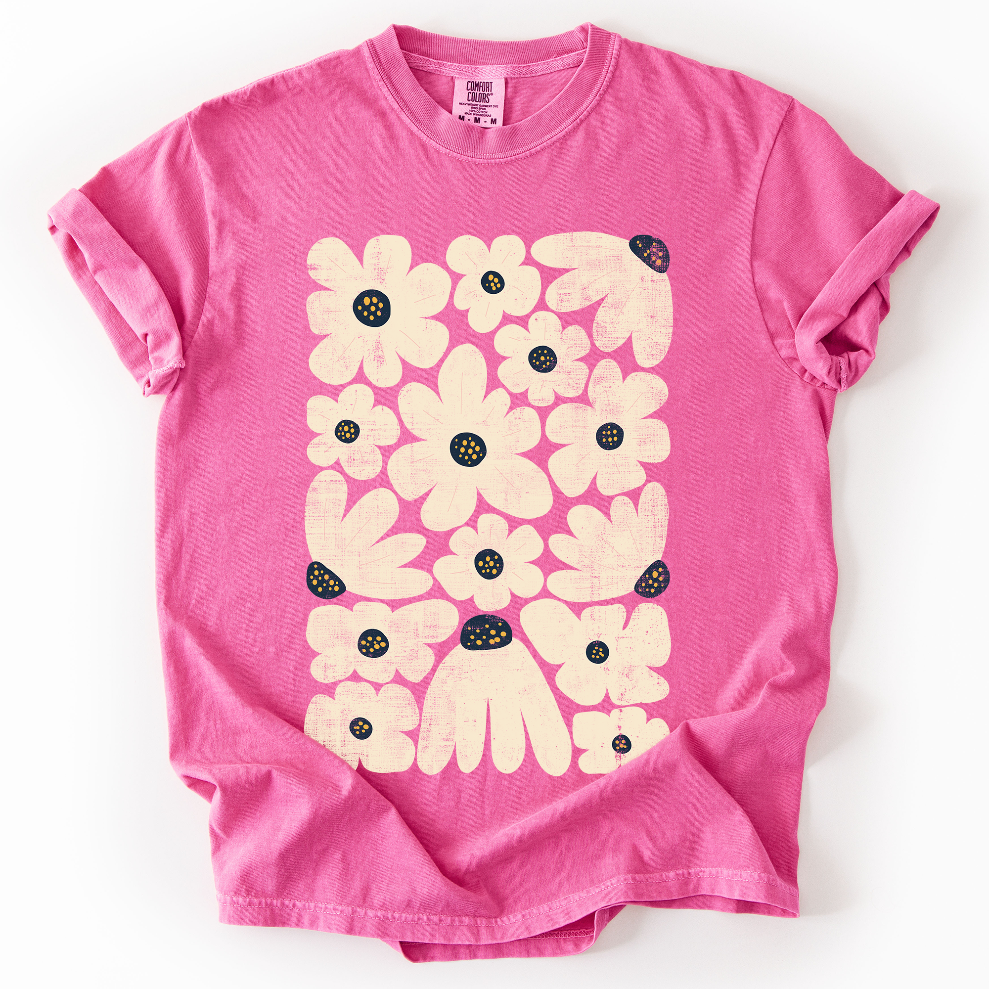 Refinery Number One LLC - Wholesale T-Shirt (Graphic) - Unisex - Cream Daisy Allover Floral, Vintage Boho, Nature T-Shirt4