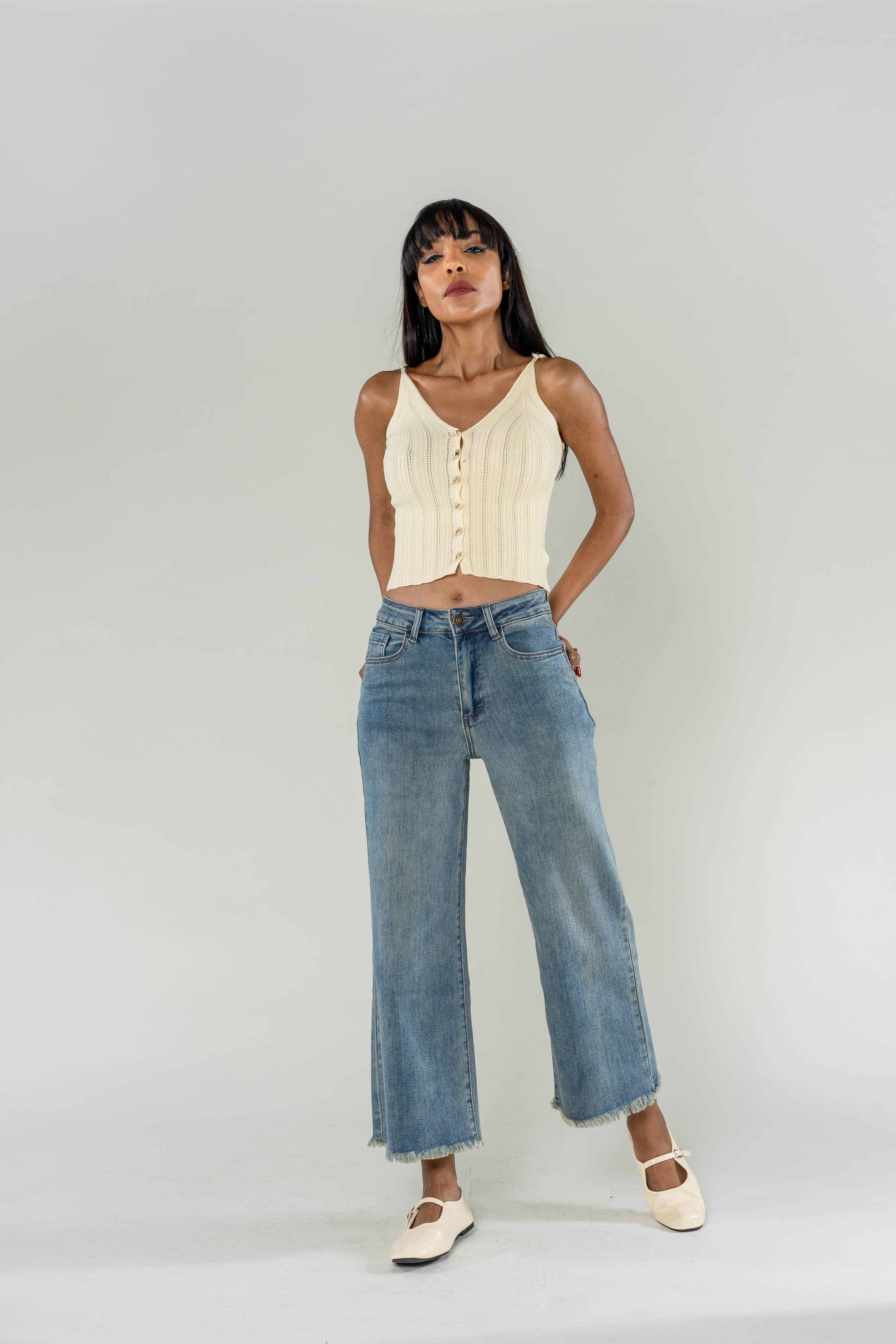 Nina Carter – wholesale Jeans – Women’s – Jean Nina Carter flare cropped frayed stretch QY185017