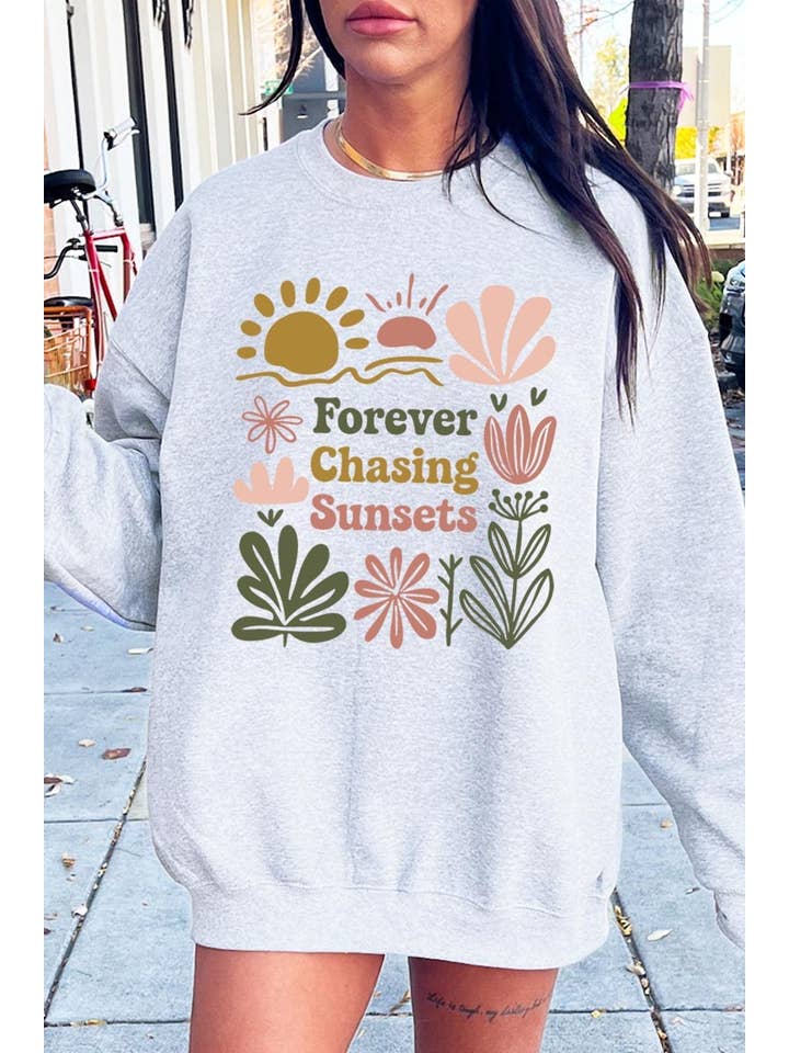Pink Irene Wholesale - Wholesale Shirt - Women's - Forever Chasing Sunsets Graphic Sweatshirt1