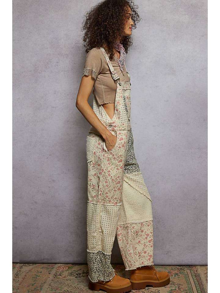 Pol Clothing - Wholesale Overalls - Women's - Animal printed floral print frayed edge twill woven overalls15