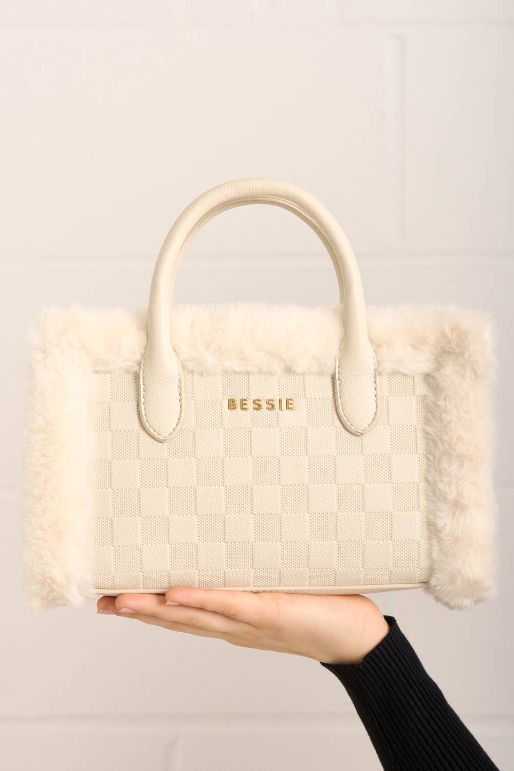 Bessie London - Wholesale Top Handle Bag - Women's - TEDDY FURRY BARREL BAG2