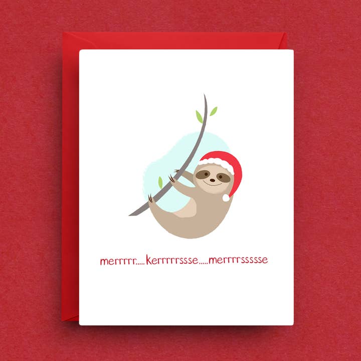 Weihnachtliche Faultier-Grußkarte – Festliche Urlaubskarte für den Großhandel von Nicole Marie Paperie