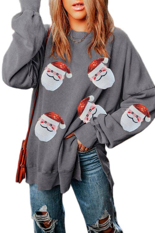 Rosa Clothing - Wholesale Sweatshirt - Women's - Santa Face Crewneck Pullover Sequined Sweatshirt0