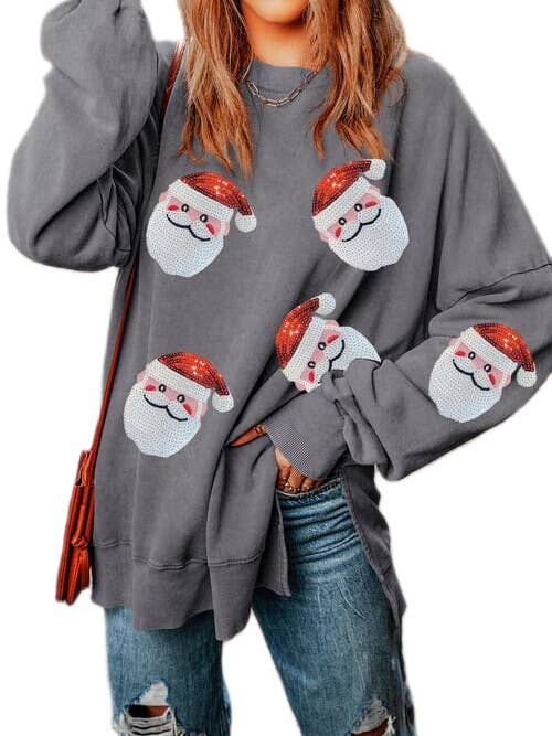 Rosa Clothing - Wholesale Sweatshirt - Women's - Santa Face Crewneck Pullover Sequined Sweatshirt