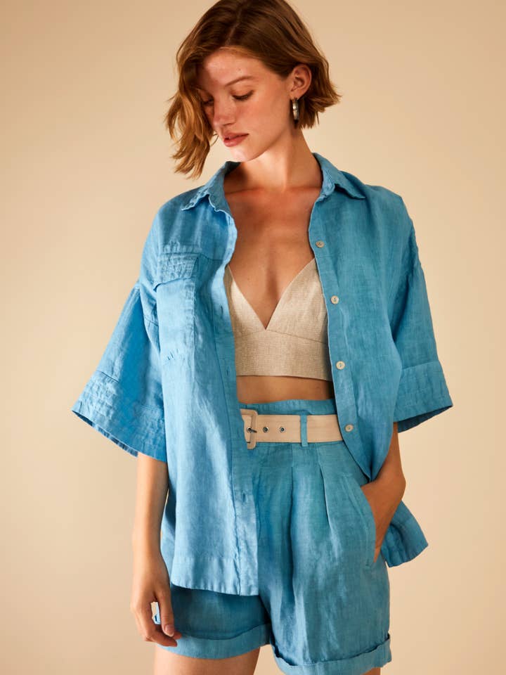 Paneled Sleeves Loose Linen Shirt for wholesale by ANTHERIS