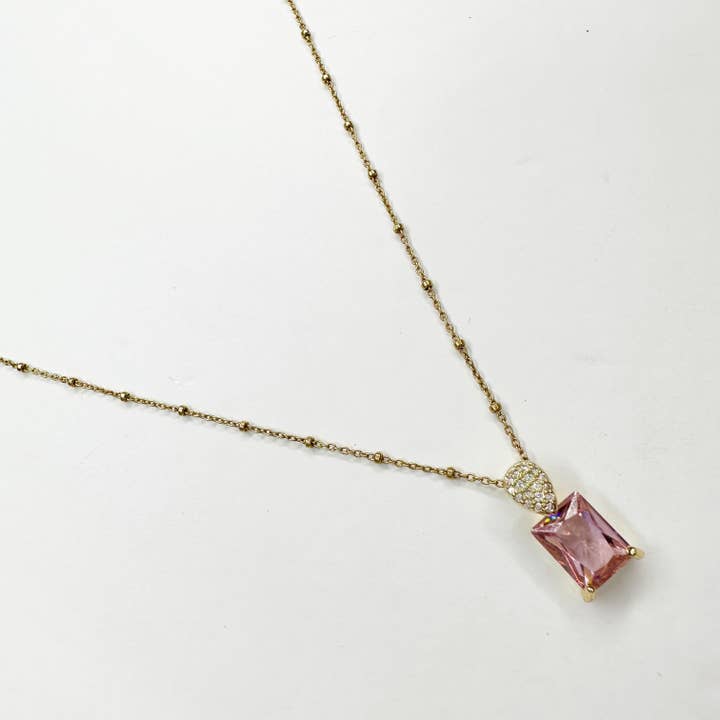 Pink Baguette Necklace for wholesale by Oriana Lamarca Designs