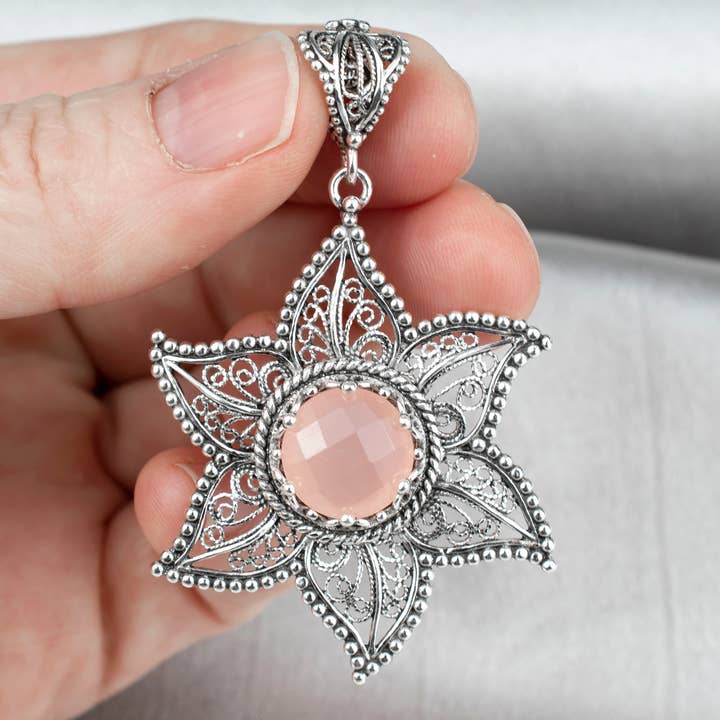 Filigranist Jewelry - Wholesale Pendant/Charm Necklace - Sterling Silver Pink Chalcedony Pendant Necklace3