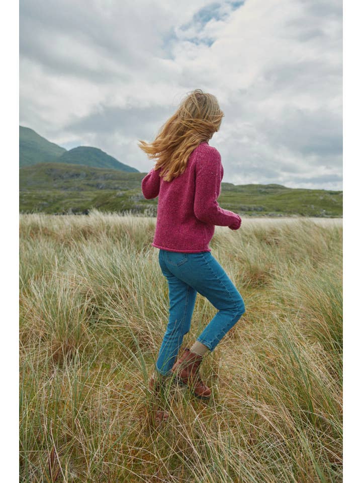 Aran Woollen Mills - Wholesale Knit Sweater - Women's - Brackloon Tweed Roll Neck Ladies Sweater - Pink3