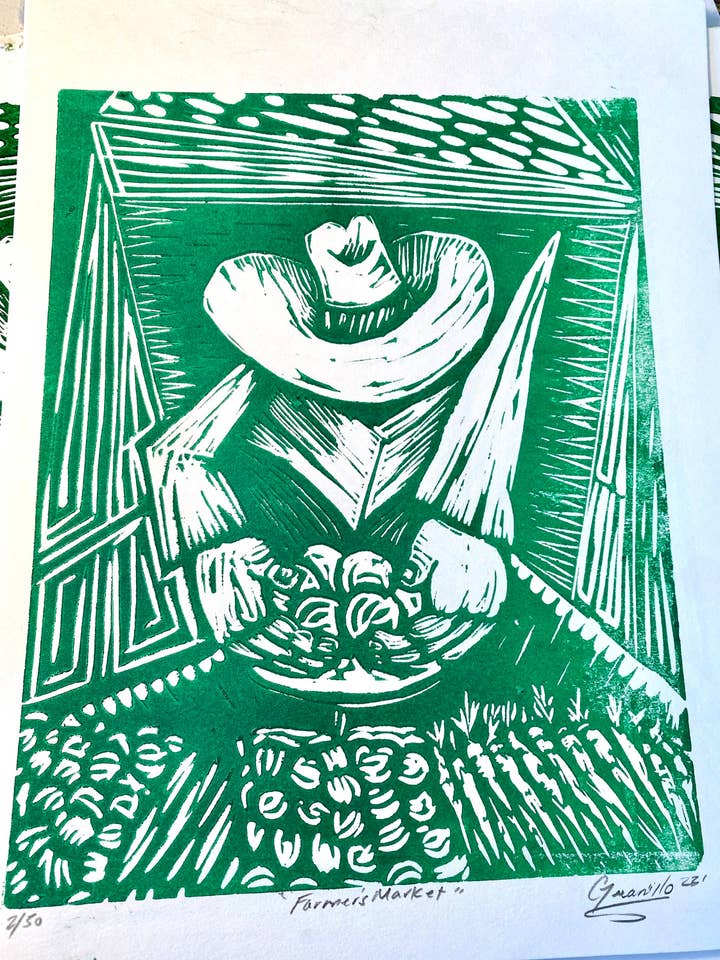 Farmer's Market - Estampado de Relevo Puxado Mão 11"x14", Verde por atacado de Chris Granillo Art