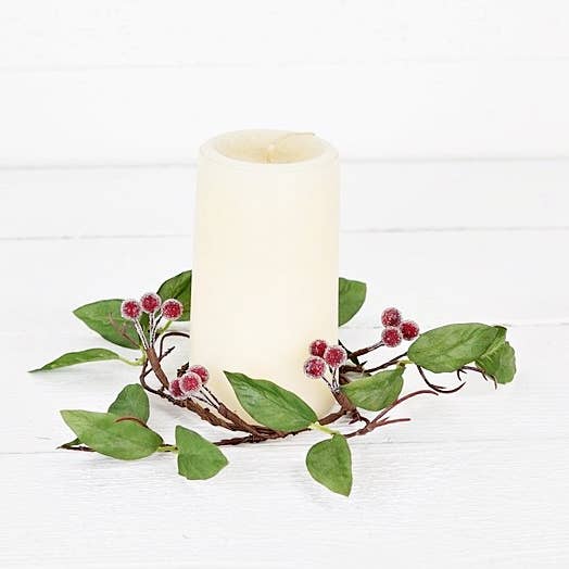 29683- 3in Ring-Holiday Wax Berries with leaves- for wholesale by Holiday Depot Inc.