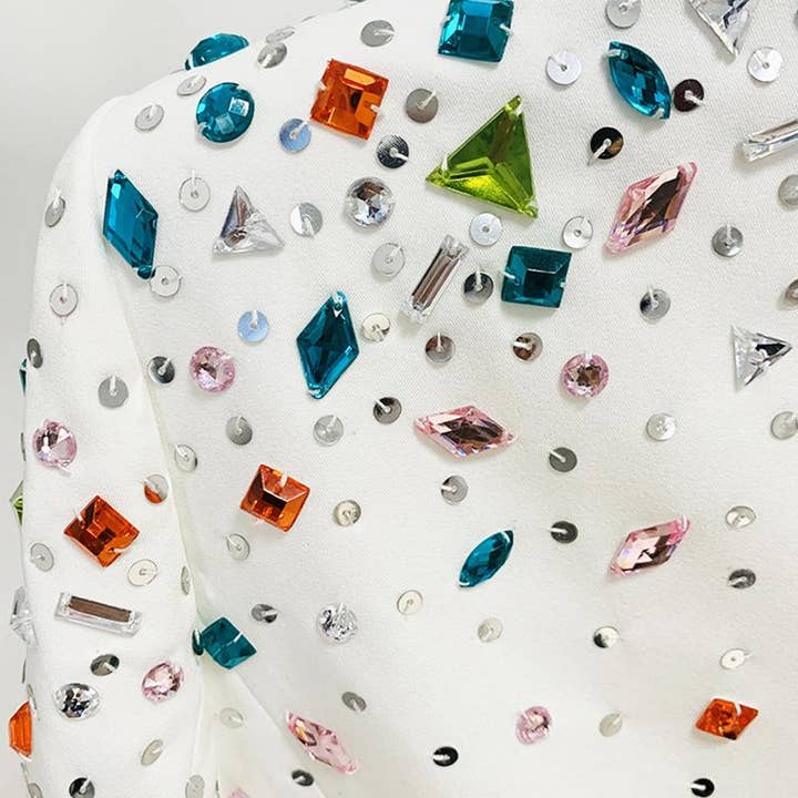 Bethany White Crystal Rhinestone Blazer & Pant Two Piece Set for wholesale by ALLARA