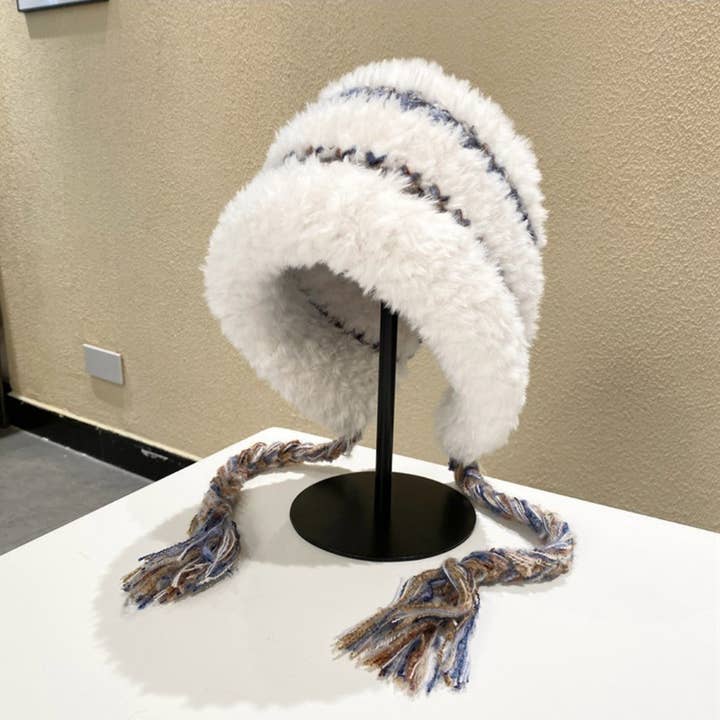 Funkyrel® Atzbranding Limited - Wholesale Beanie - Women's - Haila - Plush & Heavyweight Color-Block Earflap Beanie with Tassels