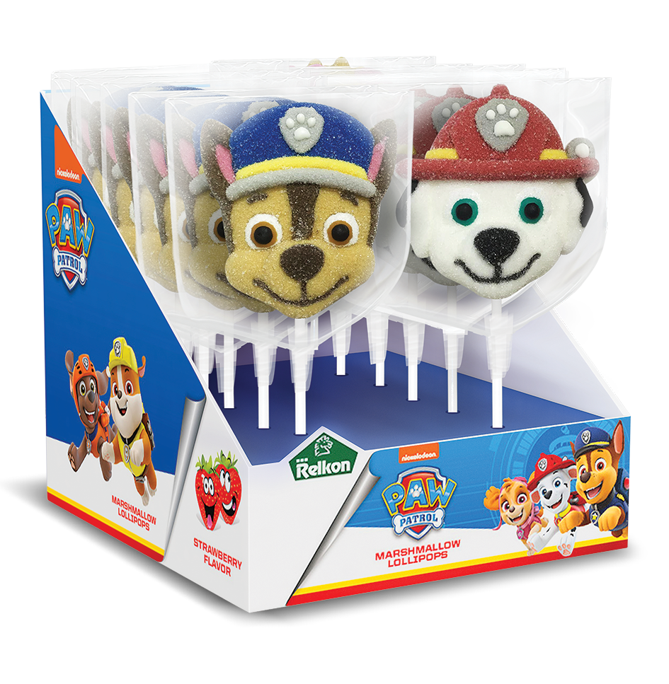 Candycat – Engroshandel Vingummi – Relkon - Sukkermarshmallow-sutter Paw Patrol med slikpind - 45 g1