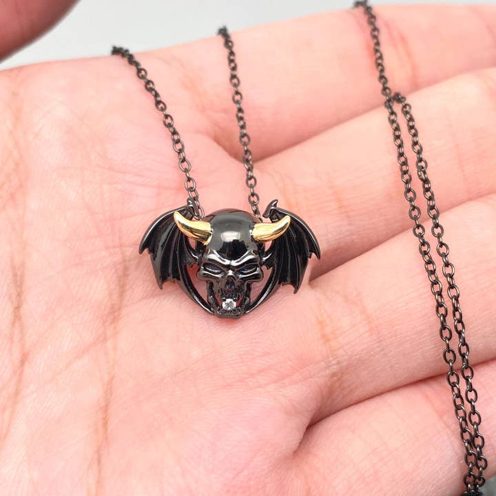 S925 Sterling Silver Demon Skull Charm Necklace - GT for wholesale by Mio Queena