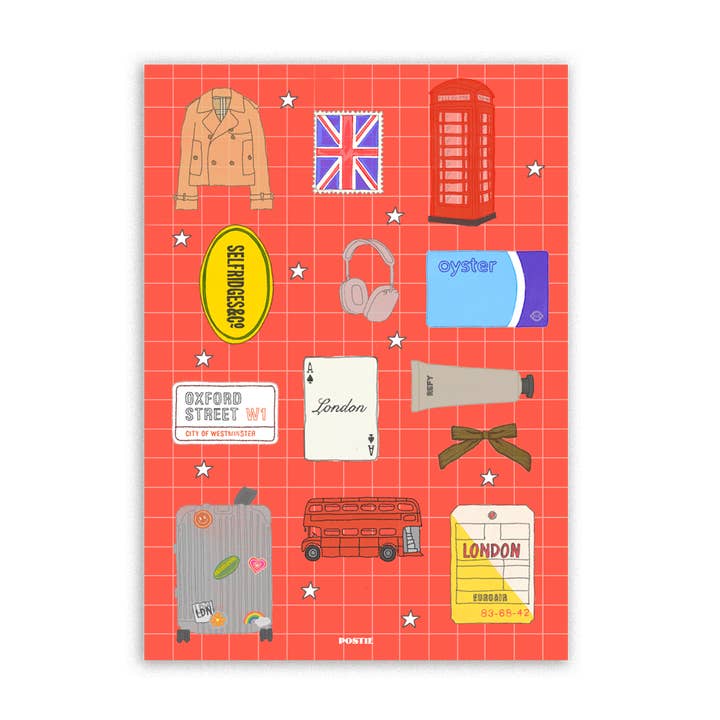 London Sticker Sheet for wholesale by POSTIE