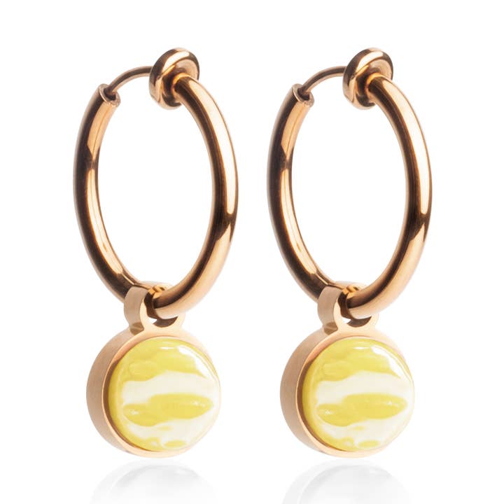 Clips d'oreilles Mix & Match avec pendentif • rosé/jaune citron • 18 mm pour la vente par ALEXASCHA