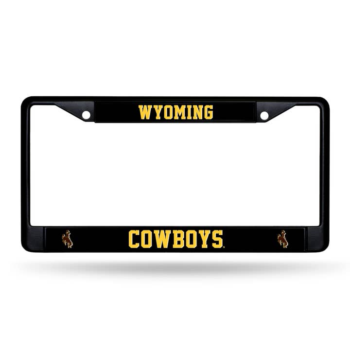 NCAA Wyoming Cowboys Black License Plate Frame 12" x 6" for wholesale by Rico Industries