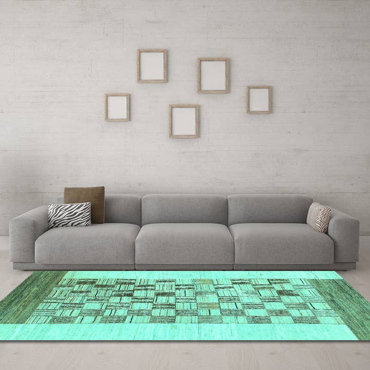 Tapis modernes à carreaux turquoises lavables en machine pour la vente par Ahgly