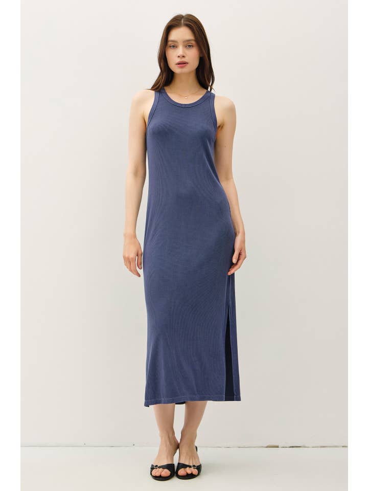 Be Cool - Wholesale Dress - Women's - RIBBED KNIT SIDE SLIT SLEEVELESS TANK MIDI DRESS1