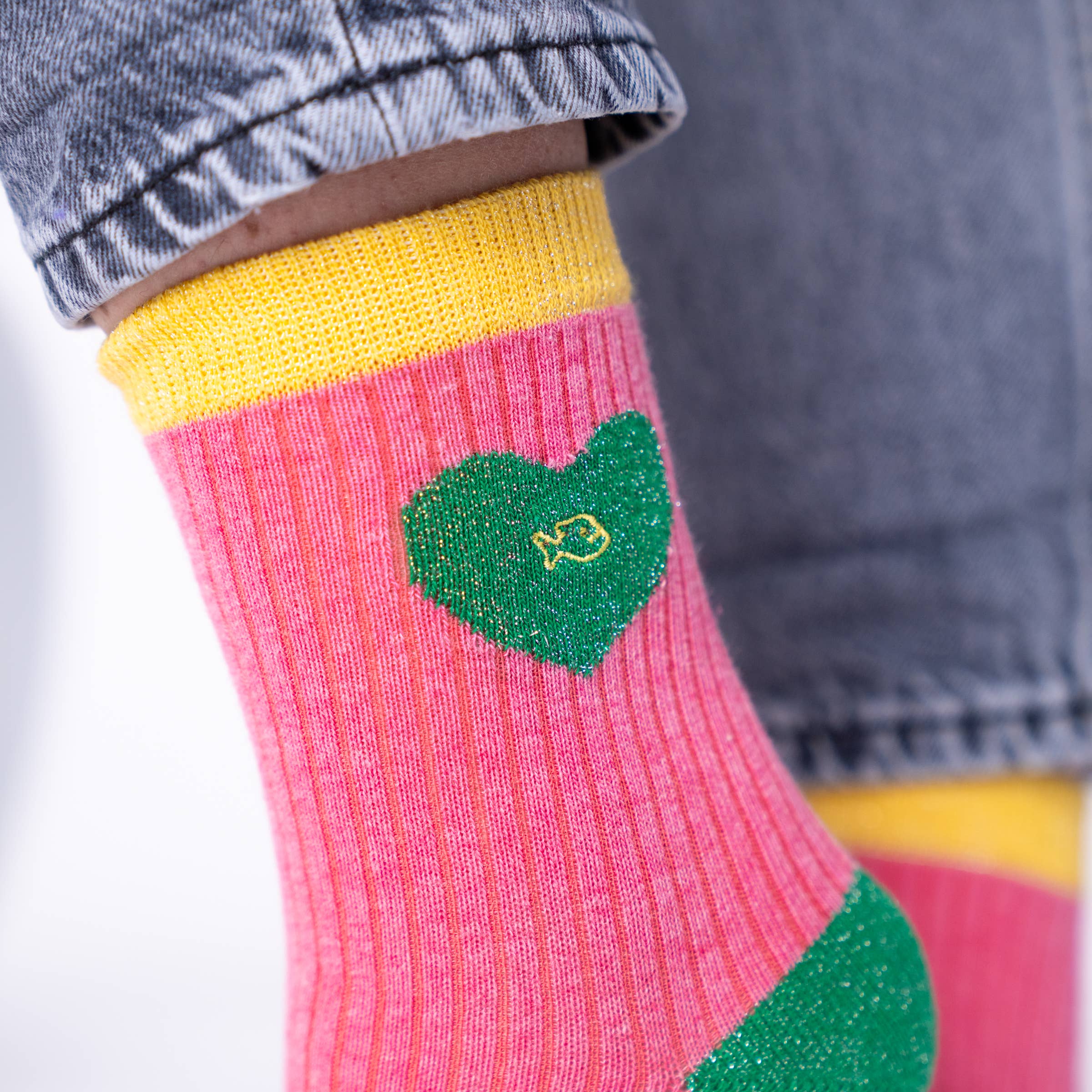 BILLYBELT - Wholesale Socks - Women's - Combed cotton socks Heart Pink and green2