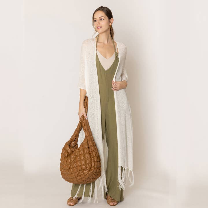 Fashion City - Venta al por mayor Kimono - Mujer - Cárdigan largo de punto con flecos y forro tipo kimono23