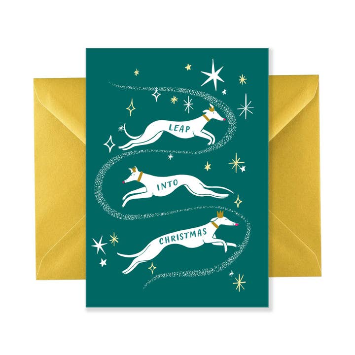 Leap Into Christmas, A6 Christmas Card for wholesale by Bryony Moss Illustration