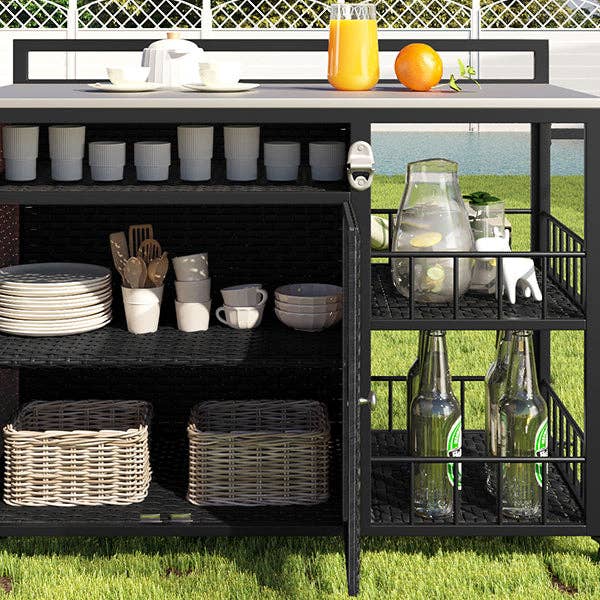 39F Inc. - Vente Outil de gril pour l'extérieur - Chariot de service extérieur avec plateau pliable, armoire de rangement29