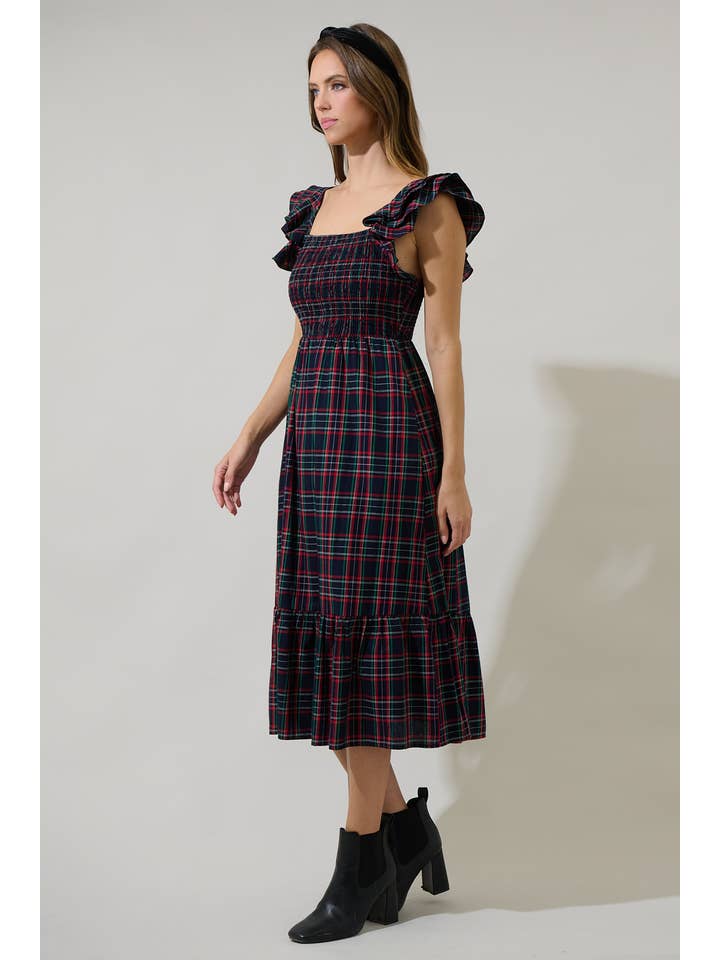 MARINHA MULTI Vestido Midi Chapman xadrez Girona com babados para venda a revendedores na Faire2