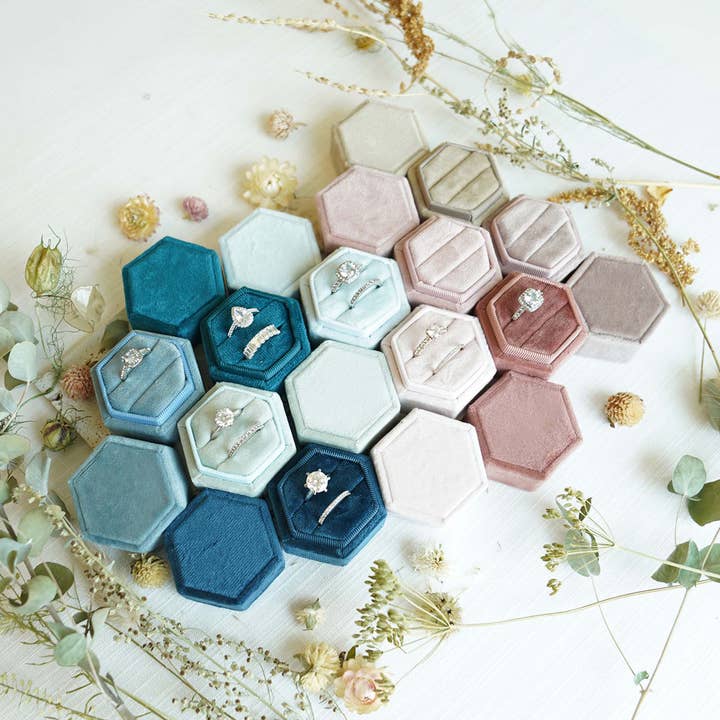 2 Slot Large size Velvet Ring Box Hexagon or Octagon for wholesale by bewell