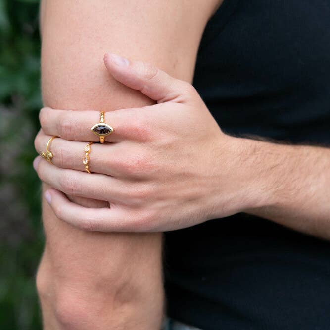 Fair Anita - Wholesale Cocktail/Statement Ring - Almond Black Rutile Ring - Brass5