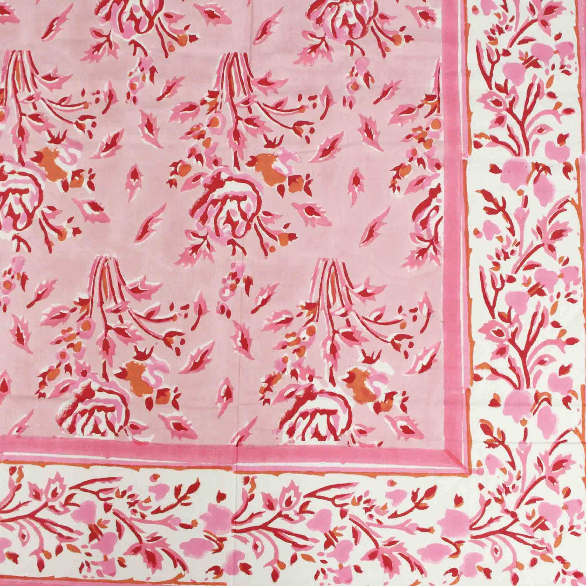 Kantha Decor – wholesale Duk – 6-sits Blocktryckt Rektangulär Duk - Rosa Blommönster5