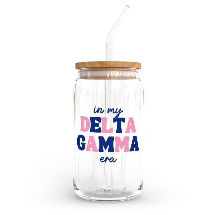 Copo em Vidro Delta Gamma Era com Tampa e Palha por atacado de Golden Sol Collective