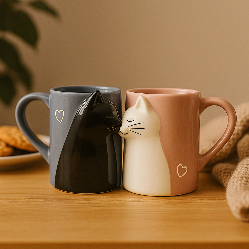 Original Source - Vente Tasse à café - Ensemble de tasses en céramique Kissing Cats1