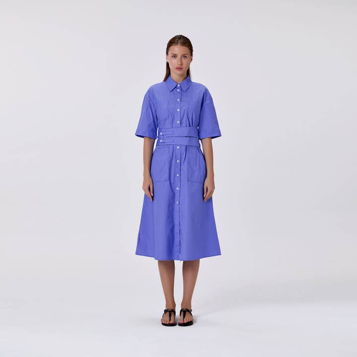 Midi shirt dress in cotton with wide belt for wholesale by Smart and Joy