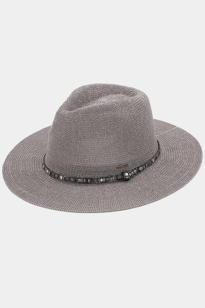 Hana - Wholesale Straw Hat - Women's - C.C Multi Thread Rhinestone Trim Band Panama Hat3