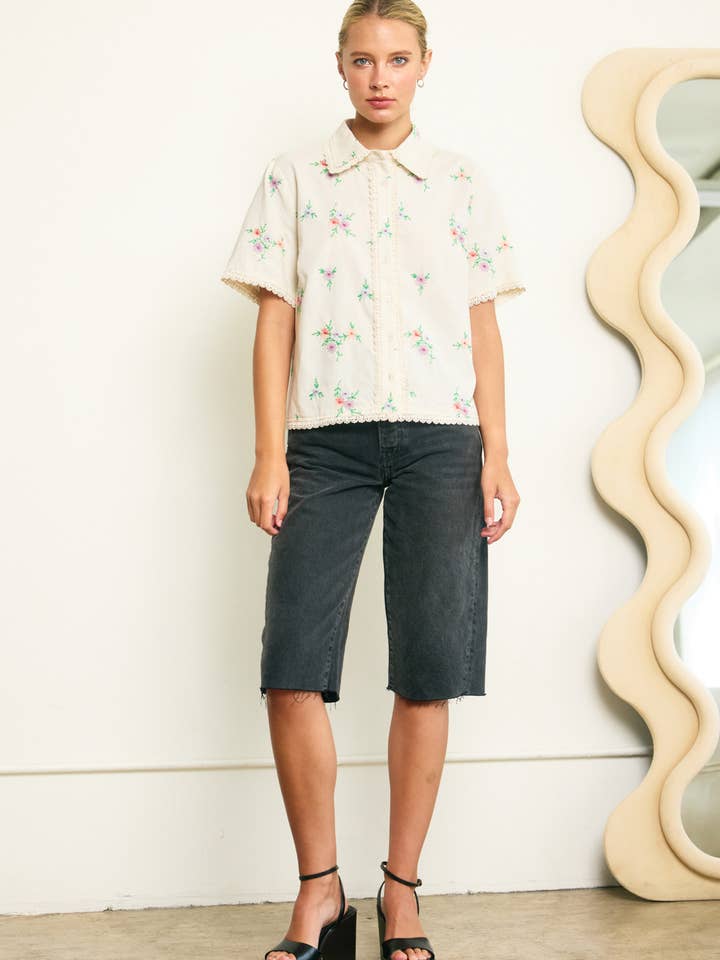 DEEP CREAM Embroidered Shirt - RT1134 for wholesale on Faire
