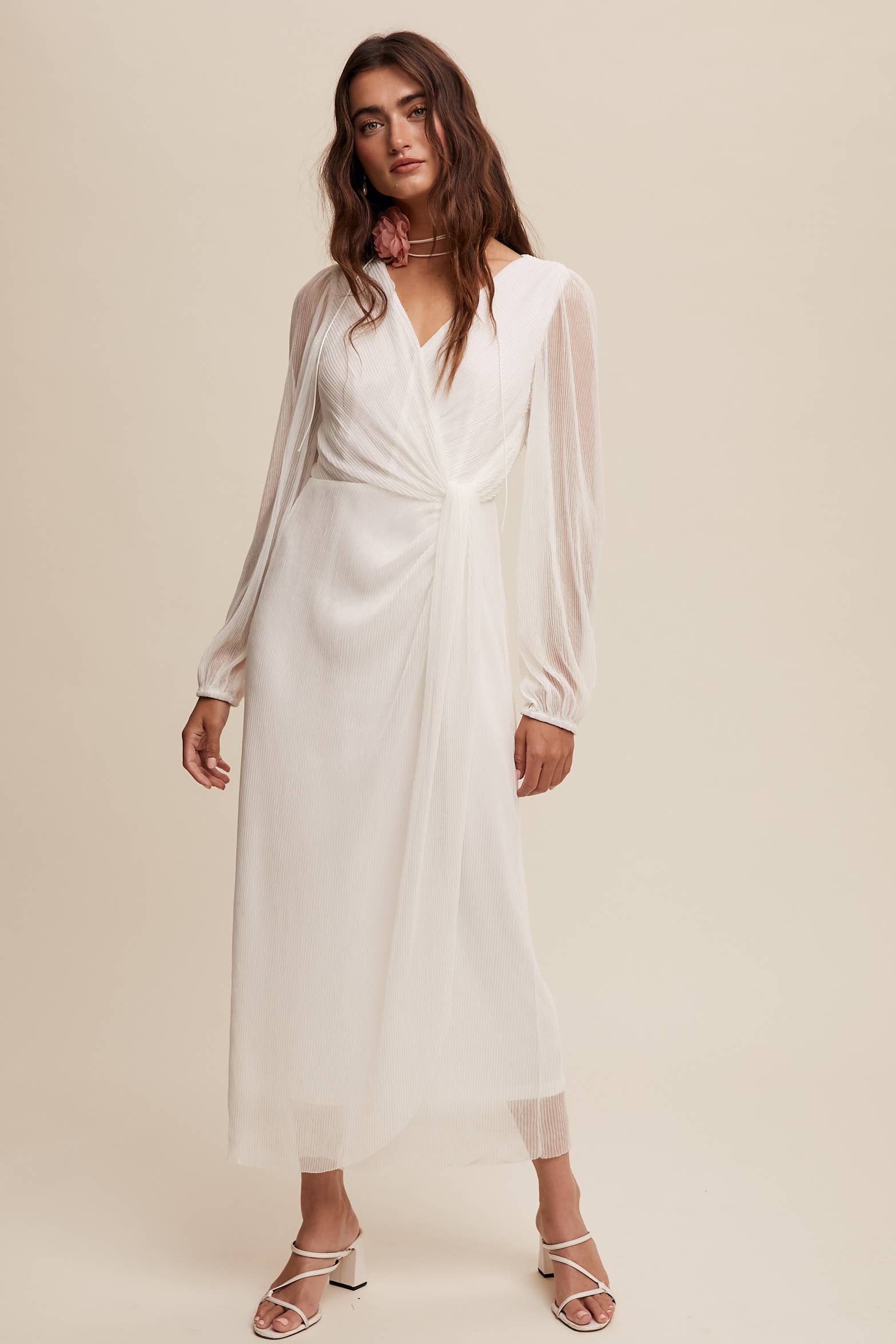 Listicle - Wholesale Jurk - Dames - Glanzende geplooide wikkel midi-jurk LD132222