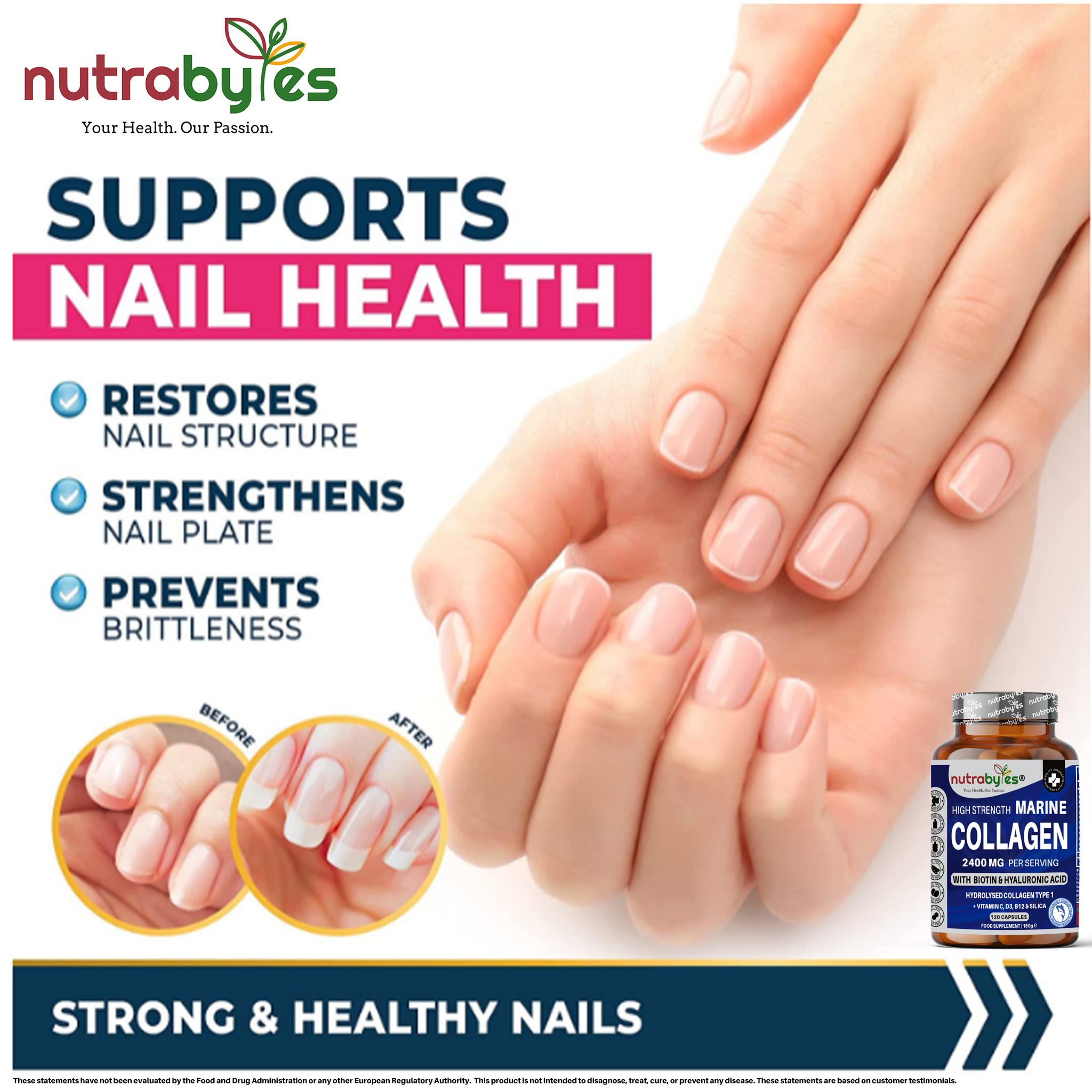 NUTRABYTES - Vendita all'ingrosso Vitamine/integratori orali - Integratore di Collagene Marino ad Alta Resistenza per donne e uomini (120 Capsule) | 2400 mg di Peptidi di Proteine di Collagene Marino Idrolizzato | Collagene Tipo 1 | Arricchito con Acido Ialuronico, Biotina, Silice, Vitamina C, D3, B6 e B12 | Prodotto nel Regno Unito5