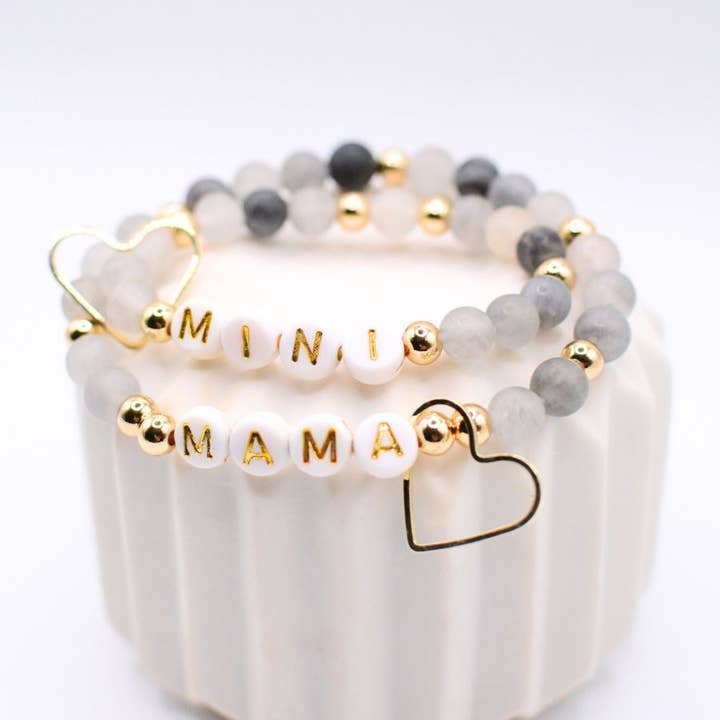 Two and Crew - Wholesale Charm/Dangle Bracelet - Mama MINI matching BLACK gold beaded bracelet jewelry set