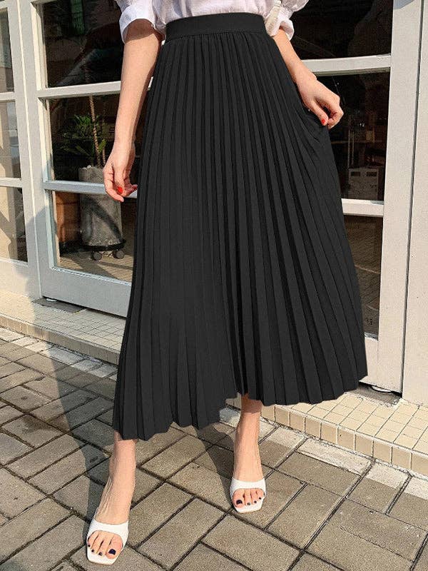 BLACK A-Line High Waisted Pleated Solid Color Skirts Bottoms for wholesale on Faire0