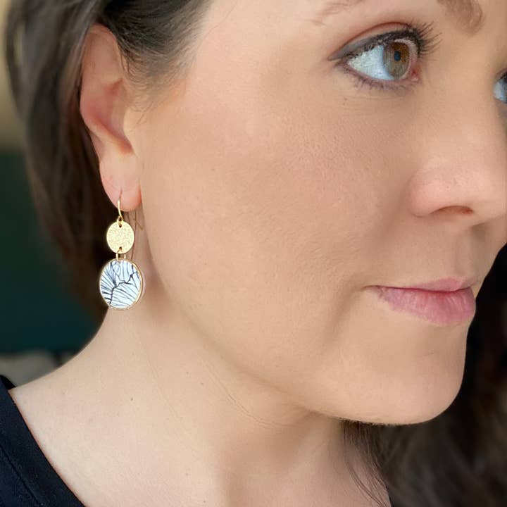 Light Shine - Wholesale Dangle Earrings - Lynda Drop | Black and White Abstract Floral | Clay Earring1