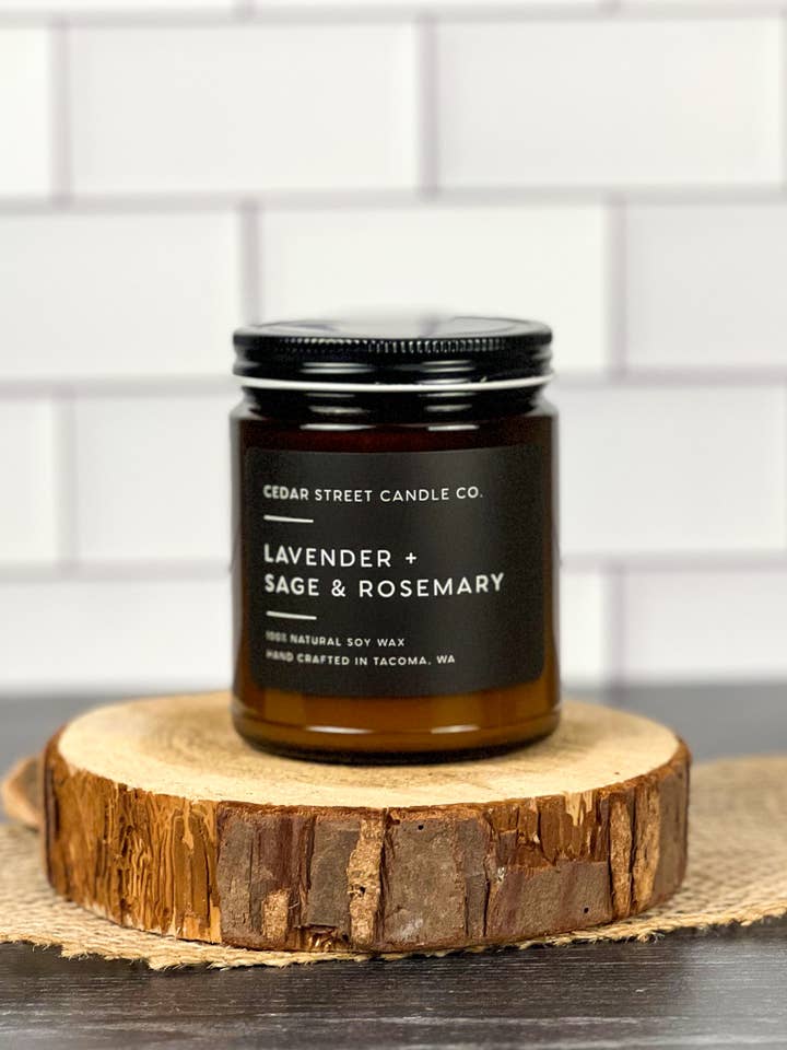 Lavanda+salvia e rosmarino | Candela alla soia da 7,2 once per la vendita all'ingrosso da parte di Cedar Street Candle Co.