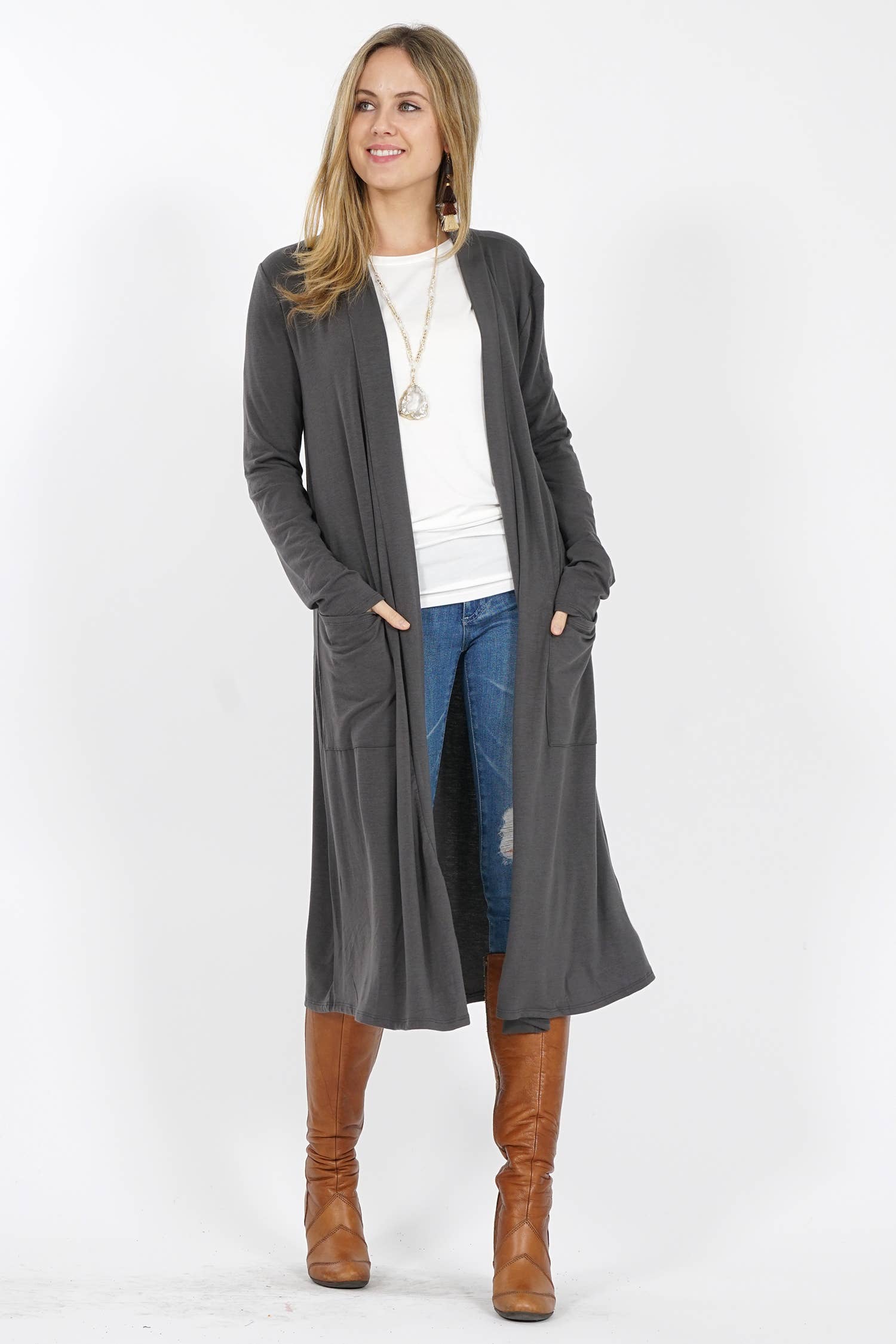 42POPS - Wholesale Cardigan - Women's - ",,...._ Open cardigan w/ slouchy pockets6