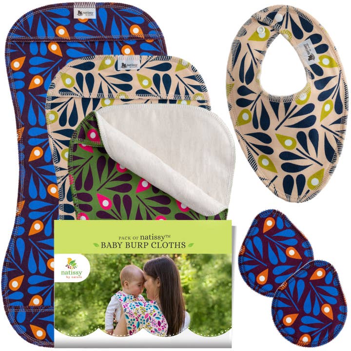 Paños para eructos para bebés, paquete de 3 de algodón orgánico certificado para recién nacidos - Pluma de pavo real para venta al por mayor de natissy