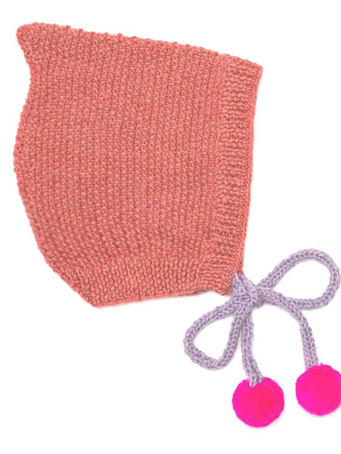 Pom Bonnet: Salmon w/ Pink Pom for wholesale by Cabbages & Kings