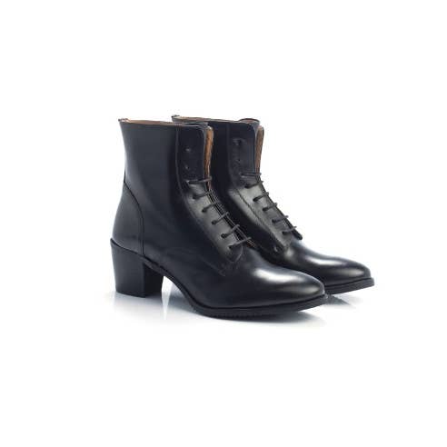 Women's leather booties with leather drawstring color black W-CA for wholesale by Ortiz & Reed