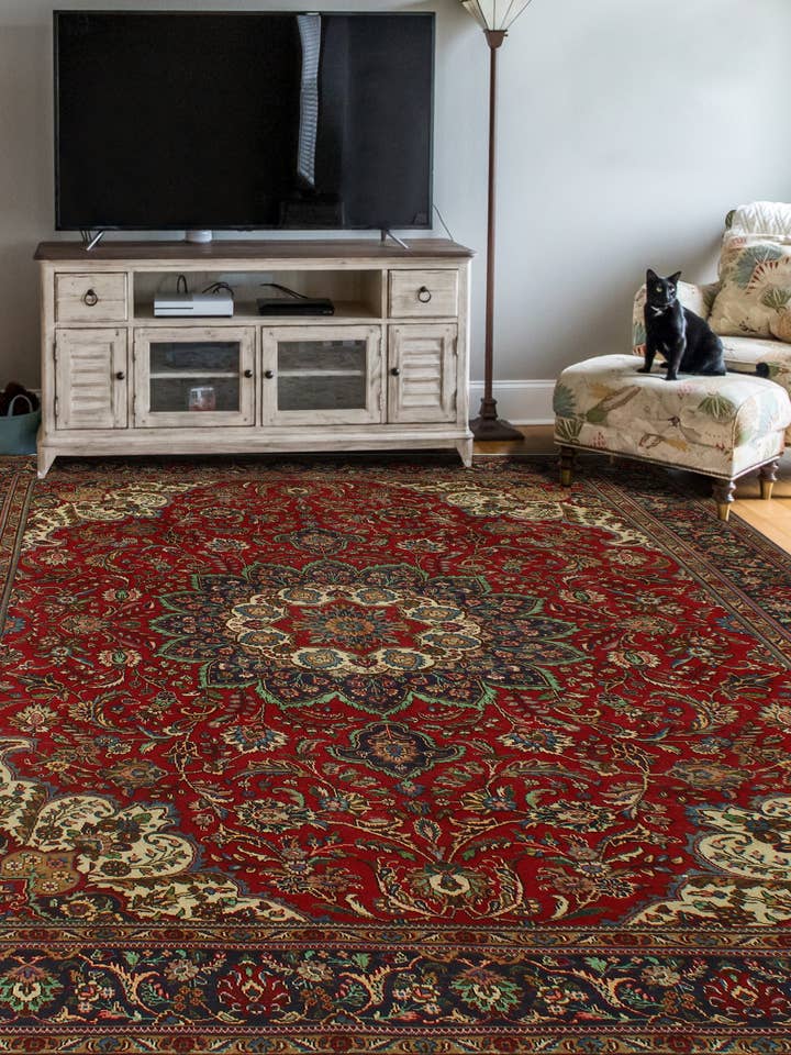 Fine VTG Beretun Red/Navy Rug, 9'10" x 13'2" for wholesale by Noori Rug