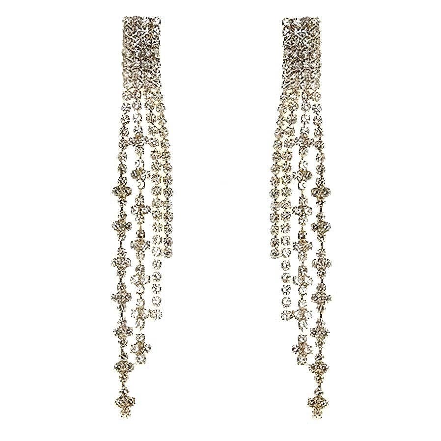 Diacly - Wholesale Dangle Earrings - Floral Lines Waterfall Rhinestone Earrings0