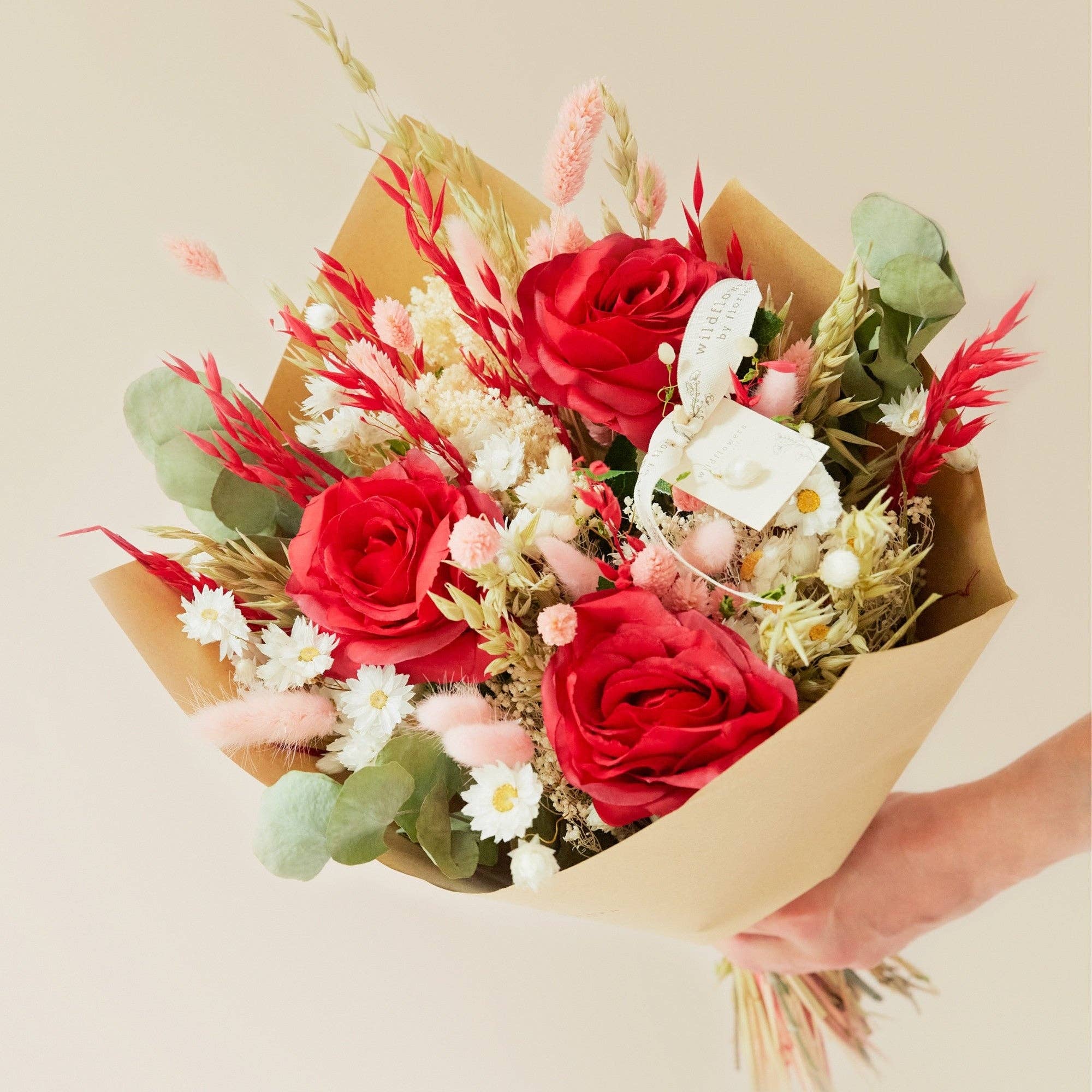 Wildflowers by Floriette - Wholesale Dried/Pressed Flowers - Romantic Dried and Artificial Flowers Bouquet - Red - Large0