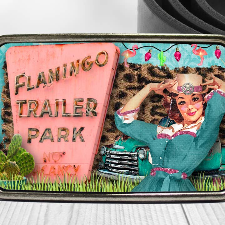Bungalow Blue Trading Co - Wholesale Belt Buckle - Women's - Retro Trailer Park Cowgirl Belt Buckle